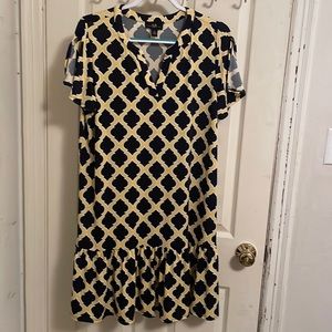 Never worn AGB dress. Yellow and blue. Short sleeved ruffle bottom